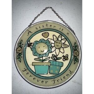 Vtg Amia Stained Glass Flowers Sisters Friend Suncatcher Hanging Window Ornament